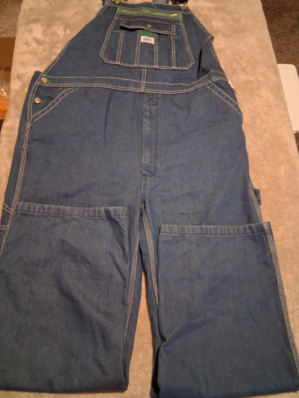 Relaxed Bib Jeans Liberty Blue with Green Accents Sz 40 Long